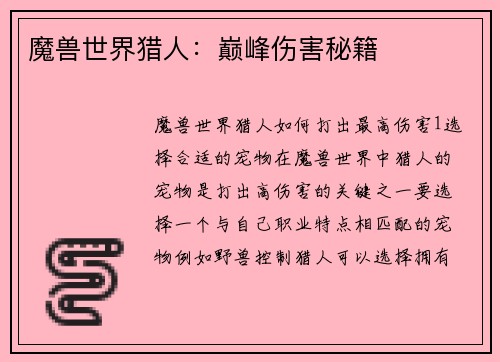 魔兽世界猎人：巅峰伤害秘籍